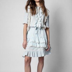 NWT $548 Zadig & Voltaire Ranky Raffle Lace Trim Dress Glacier Size S, M
